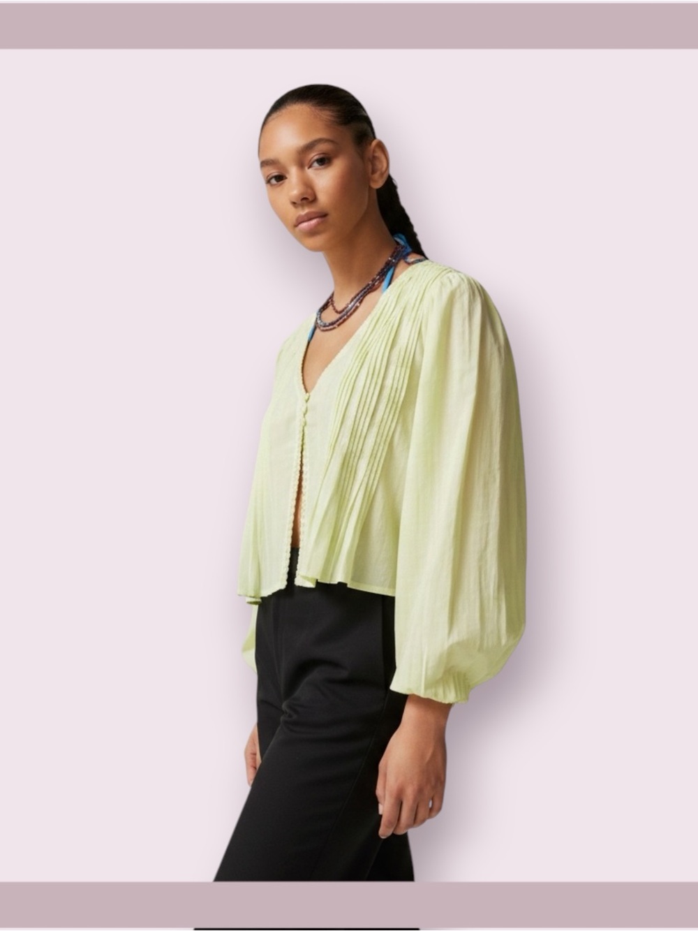 Urban Outfitters Light Neon Green Janie Puff Sleeve Blouse